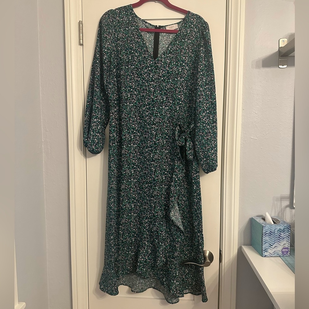 Loft Midi Ruffle Hem Dress, NWT, Size 14